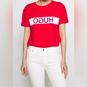 HUGO Red Short-Sleeve Tee with White Logo Band